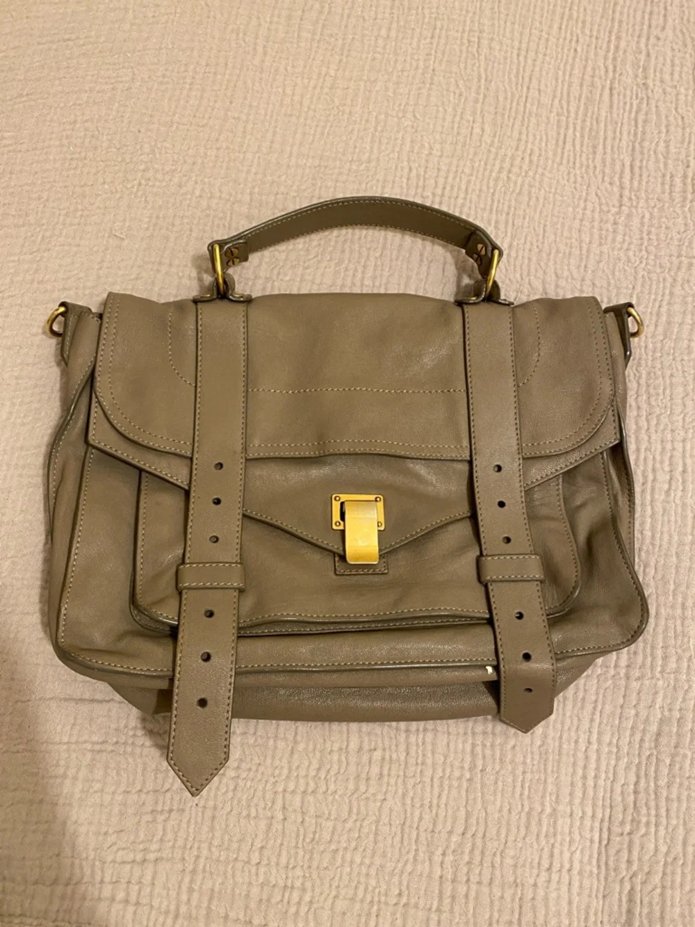 PROENZA SCHOULDER Leather Satchel Handbag in Olive Taupe with Gold Hardware